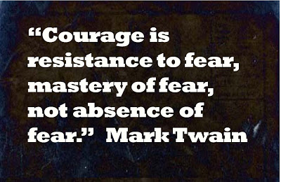 Courage Quote by Mark Twain in Black Background
